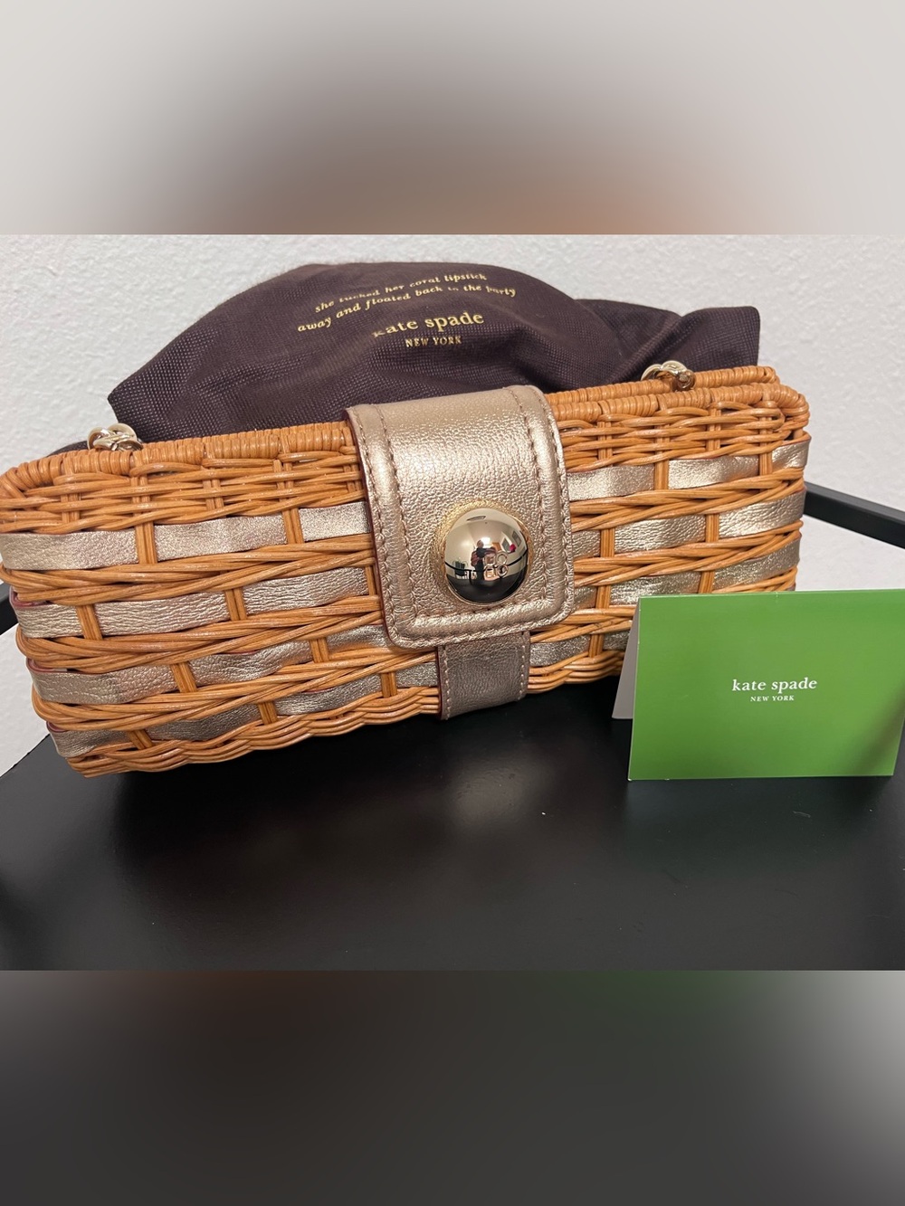 Kate Spade NY Straw Clutch with Gold Leather Trim
